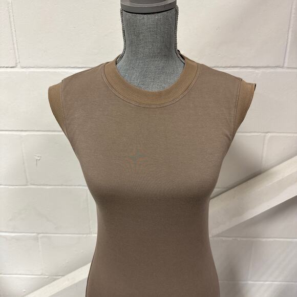 Rowan Ellis Contour Tank Sleeveless Slit Cotton Midi Dress in Stone Beige S NWT - Picture 4 of 11